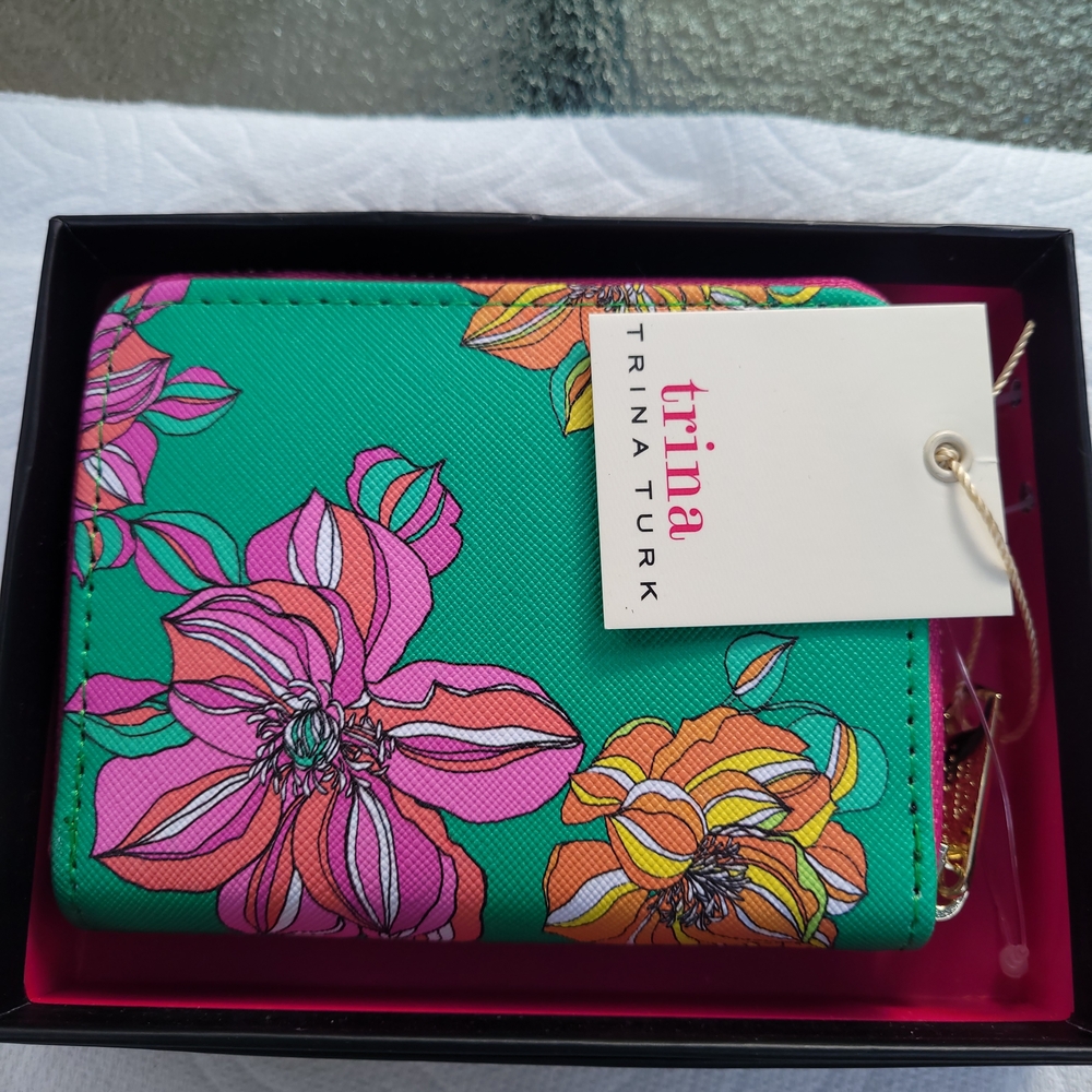 Trina Turk Vibrant Green and Pink Floral Wallets